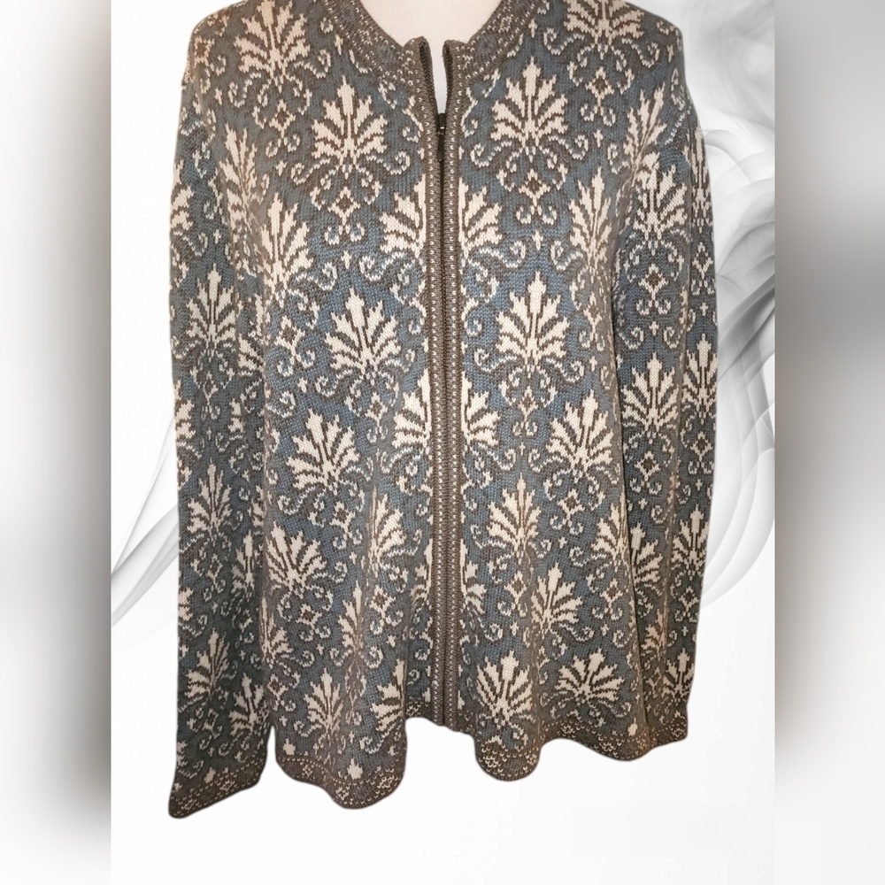 Nordic Traders Elevated Art-Deco Knit Cardigan Sweater Cotton - Picture 2 of 6